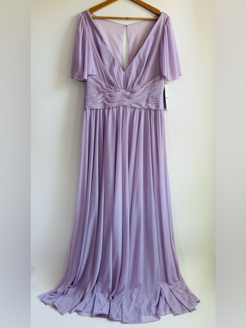 David’s Bridal Flutter Sleeve Crisscross Mesh V-Neck Bridesmaid Dress Lilac Iris
